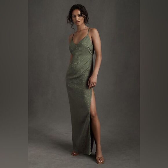 NWT Fame and Partners Arya Jacquard Slip Dress in Green size 6 - Picture 1 of 4